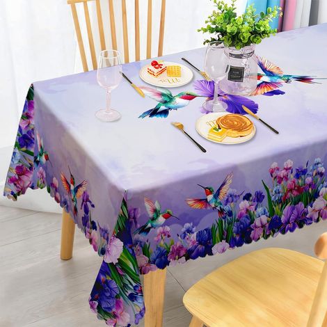 Rechteckige Tischdecke 140x200 cm Kolibri Blumenmuster Wetterfest Abwaschbar Polyester
