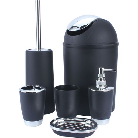 Ensemble de 6 accessoires de salle de bain comprenant un distributeur de savon, un gobelet et un porte-brosse à dents. (1/5)