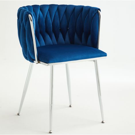 Chaises de salle à manger en velours marin, lot de 2 avec pieds argentés (1/5)