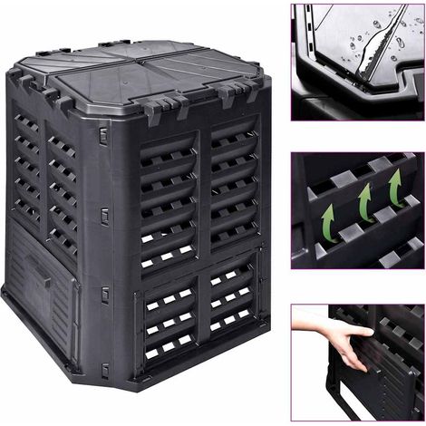 Compostiera da Giardino Nera 68,9x68,9x83,9 cm 360 L vidaXL