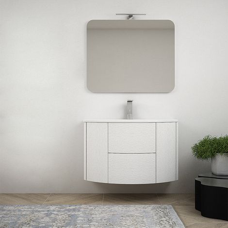 Composizione mobile da bagno Bianco frassino 90 cm sospeso bombato senza specchio e senza colonna (1/5)
