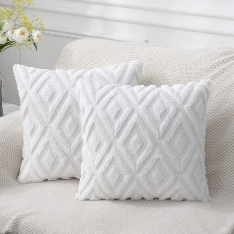 2 federe - cuscini decorativi - Arredamento casa - Adatto per la camera da letto o in soggiorno - Trim cuscino non incluso - 45 x 45 cm - Teddy - Bianco (1/5)