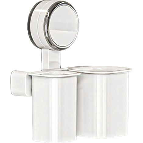 Petit porte-brosse à dents à ventouse, sans perçage, étagère de rangement murale pour salle de bain, convient aux cuisines et aux chambres, petit modèle blanc à double compartiment. (1/5)