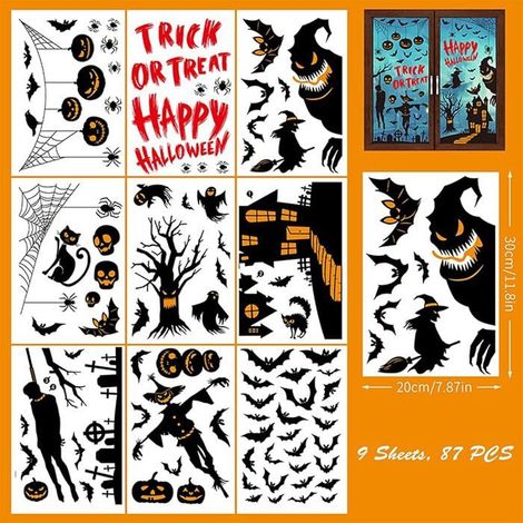 Autocollants Fenêtre Décoration Halloween - Stickers Réutilisables avec 87 Motifs Effrayants Décoration halloween - Silhou STICKERS (1/5)