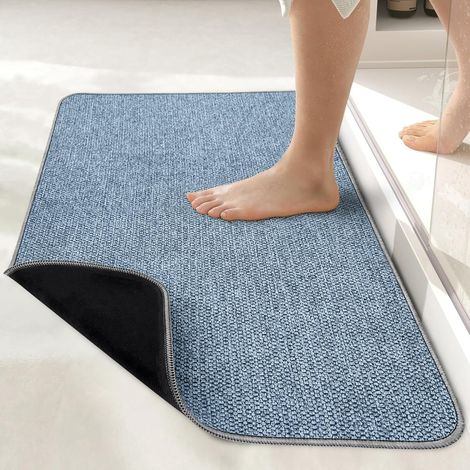Tapis de salle de bain ultra fin, tapis de salle de bain antidérapant, douche, accessoire de décoration intérieure, bleu, (80x120 cm).