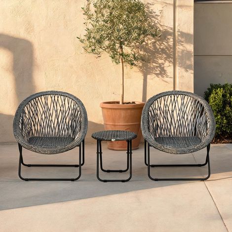 Salon de jardin pliable 3 pièces en résine tressée gris en rattan (1/5)