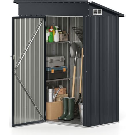 Abri de Jardin en Métal, 150 x 89,5 x 186 CM Abri à Outils, Cabane Extérieur avec Toit Incliné et Serrure, Rangement Outils de Jardin, Gris (1/5)