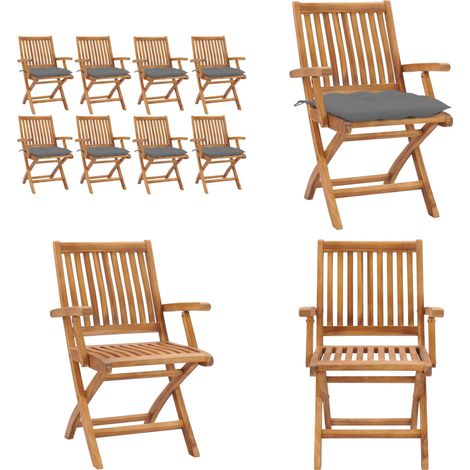 Chaises pliables de jardin avec coussins lot de 8 Teck solide - Chaise pliante - Chaise en teck (1/5)