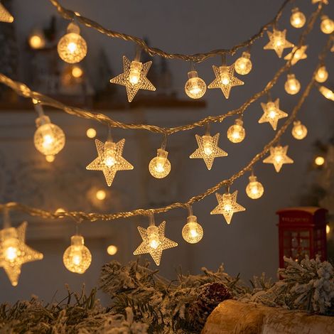 Guirlande lumineuse à boules Bubble Star Warm W3m, 20 ampoules, blanc chaud, pour une ambiance chaleureuse dans la chambre ou l'extérieur. Boîtier à piles inclus. (1/5)