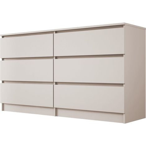 Chiffonnier 6 tiroirs cachemire 140 cm – Ouverture silencieuse – Panneaux de particules 16 mm – Bords renforcés PVC – 3Xe Living