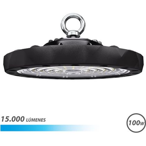 Elbat lampara led ufo de techo - potencia: 100w - lumenes: 15000 - luz fria: 6500k - ac 100-240v - diametro: 24,9cm - angulo ajustable - color negro