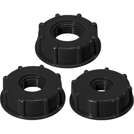 3 Pieces IBC Raccord Cuve 1000 Litres, Adaptateur Cuve 1000l, Adaptateur Robinet Tuyau Arrosage Plastique Noir Raccord Fileté pour Tuyaux d'arrosage Réservoirs IBC Citernes (1/2", 3/4", 1") (1/5)