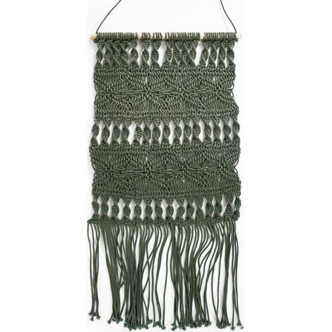 MACRAME - Suspension en coton tressé vert kaki taupe 45x50 (1/3)