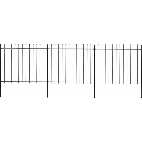 Clôture de jardin avec pointe de lance, acier, 537 x 150 cm, noire