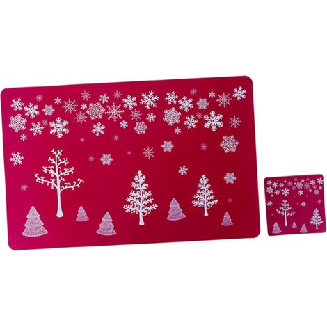 Ensemble de 12 pièces de vaisselle carrée pour salle à manger, set de table en liège rouge, sets de table de Noël (1/5)