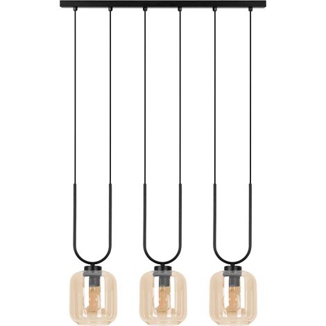 Suspension CONI noire, 3 globes verre ambre E27 Kaja (1/4)