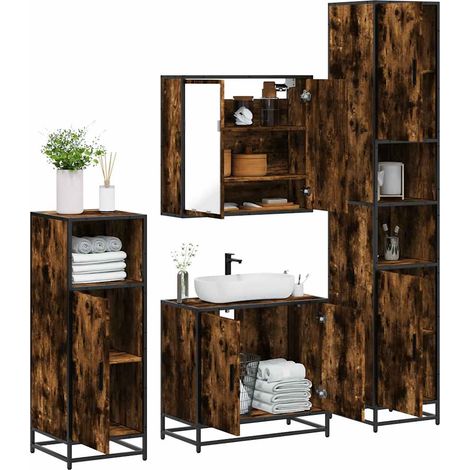 Set de muebles baño 4 pzas madera contrachapada roble ahumado vidaXL (1/5)