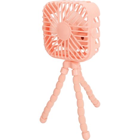 Ventilateur de bureau à 3 roues, lumière LED, trépied flexible, ventilateur portable, adapté aux poussettes, carré rose. (1/5)