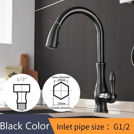 (Noir-G1-2) Robinet de cuisine argenté à poignée unique extractible, mitigeur pivotant à 360°, 866011 (1/5)