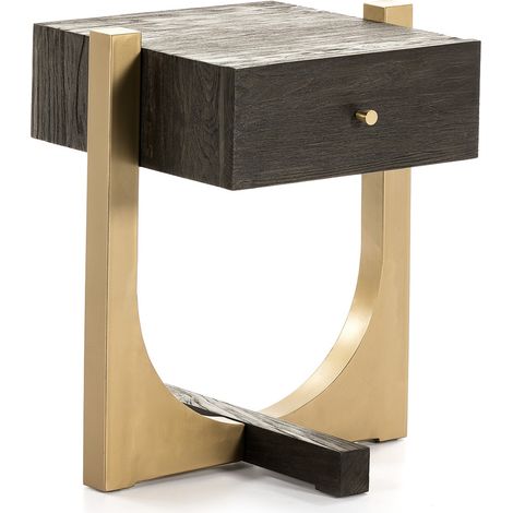 Nachttisch 51X45X61 Dunkelbraunes Holz/goldenes Metall (1/5)