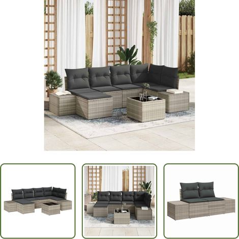 vidaXL Canapé en poly rattan - Ensemble de canapé de jardin 6 pcs Gris clair polyrotin (1/5)