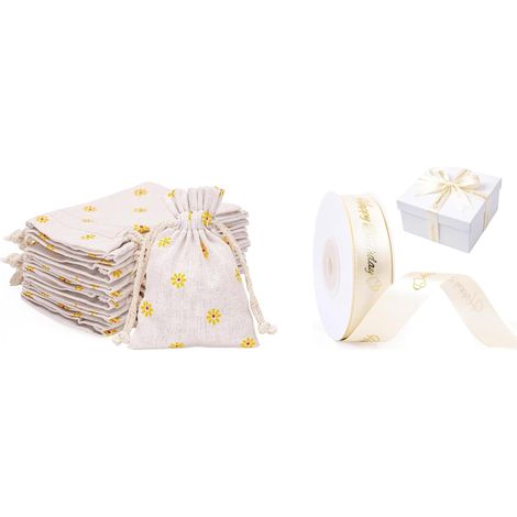 20PCS Sachets en Jute et Ruban Cadeau Beige (1/5)