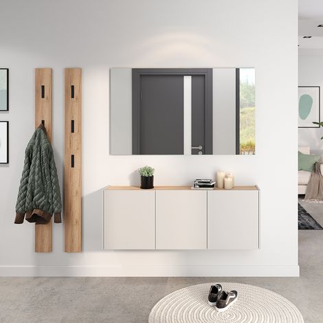 Garderobenset 4-teilig in Beige mit Eiche mit 2 Garderobenpaneelen, Modern, LAPUA-01 (1/5)