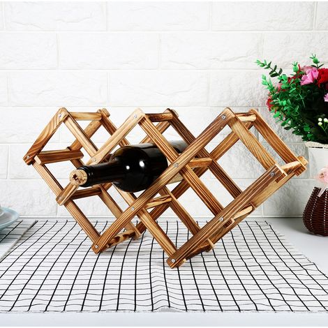 Étagère à vin en bois pliable, porte-bouteilles mural ou sur plan, rangement déco pour 6 bouteilles, présentoir domestique bar. (1/3)