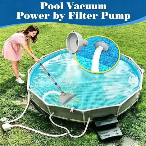 Nettoyeur de Sol de Piscine avec Tuyau Rétractable 350 cm, Aspirateur de Sol avec Tige Télescopique de 230 cm, pour Piscine, Etang, Jacuzzi, Salle de Bain et Spa