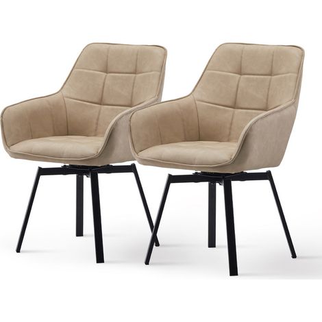 Dining Chairs 2X Faux Leather Thick Padded 360°Swivel Armchair with Backrest and Metal Legs, Beige (1/5)
