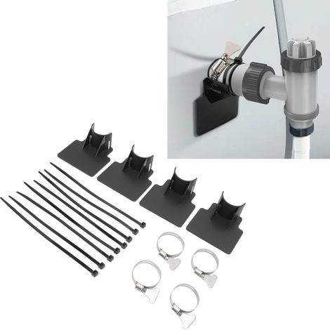 ABS-Edelstahl 8 cm schwarzer Poolschlauchhalter, 4er-Set mit rutschfesten Befestigungen, Klemmen und Kabelbindern (1/5)