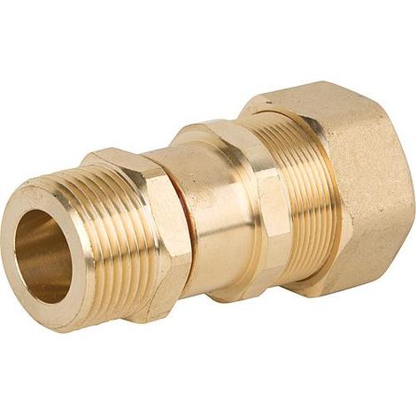 Raccord a vis pour tuyau spiralé Dn15x1" joint plat male, laiton Joint HT graphite
