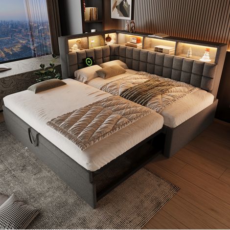 Letto estraibile con LED, USB e Bluetooth in tessuto DESVIAE (1/5)