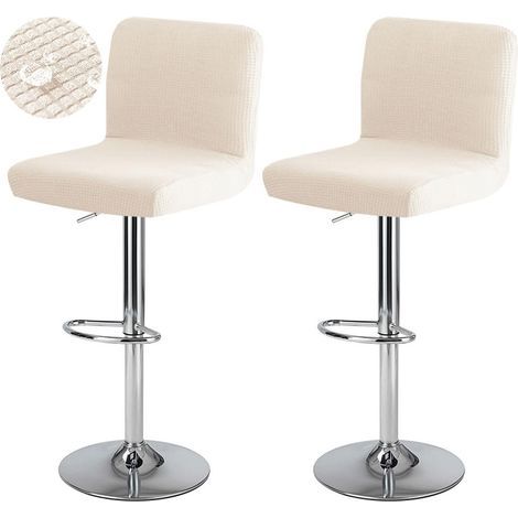 Housse de Tabouret de Bar avec Dossier Imperméable Couverture de Chaise Haute de Bar Extensible Housse de Chaise de Salle à Manger Pivotante Lavable 2 Pièces Beige