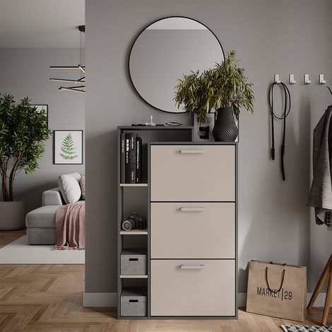 Scarpiera da ingresso Orlando, Antracite/grigio, 80 x 128.3 cm con 3 scomparti, Vicco