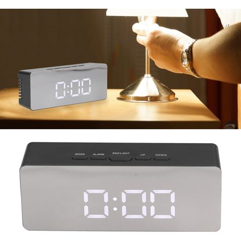 Réveil miroir LED, horloge miroir rectangulaire, affichage de l'heure et de la température, convient aux chambres, salons, bureaux et voyages. (1/5)
