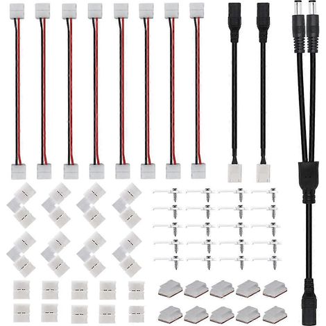 Kit de connecteurs LED 2 broches, connecteurs sans soudure, répartiteur jack CC 2 voies pour ruban LED 2835 2 broches de 8 mm (1/5)