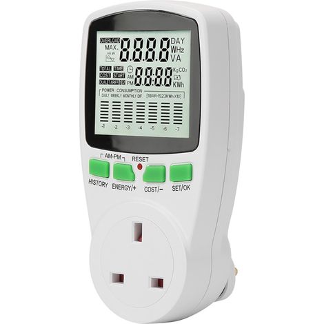 Moniteur d'énergie 0,000 kWh-9999 kWh prise du compteur d'énergie 0-16 A moniteur de consommation électrique (Royaume-Uni 230 V). (1/5)
