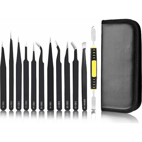 Anti-static precision tweezers in stainless steel – Tweezers, 12 cm, 1 piece pack, ideal for electronics and laboratory use