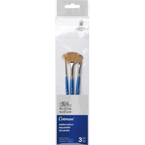 3 pinceaux - Rond - Lavis - Eventail - Aquarelle - Synthétique - Cotman - Winsor et Newton (1/4)
