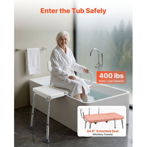 Banc de Transfert Baignoire, Siège de Baignoire, Dossier, Poignée d'Appui et Fente pour Rideau, Capacité 180 kg, Chaise de Douche p… (1/5)