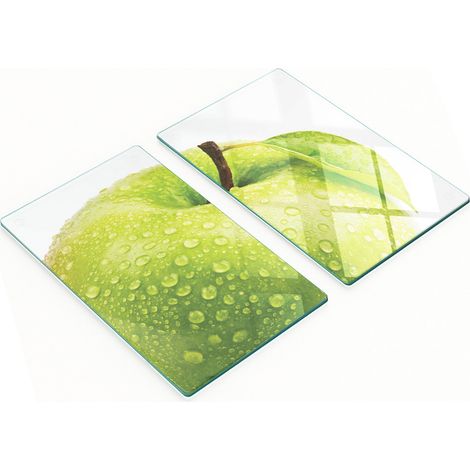 Küchenschneidebretter aus Glas mit grünem Apfelmotiv, 2 x 30 x 52 cm (1/5)