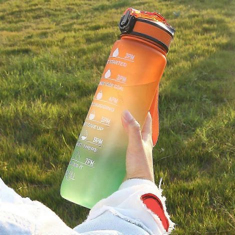 Gourde de 1 L à dégradé de couleurs, avec indicateur de temps et embout anti-fuite, idéale pour le bureau, la salle de sport et les activités de plein air. Parfaite pour le bureau, la salle de sport o (1/4)