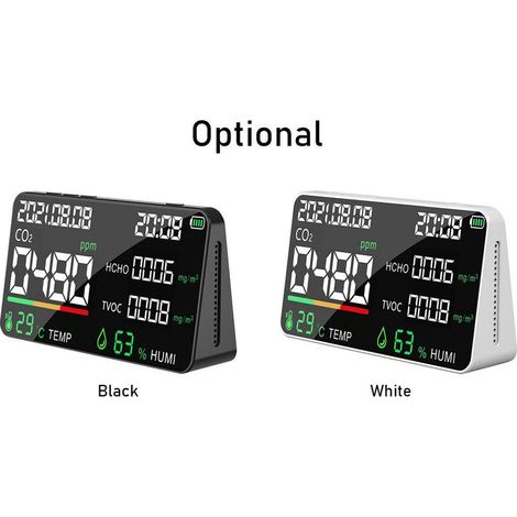 royaluxe -Moniteur de qualité de l'air 5 en 1 LED numérique CO2 HCHO TVOC testeur d'humidité de la température USB rechargeable compteur de dioxyde de carbone intérieur pour chambre bureau serre entre (1/4)