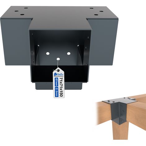 Connecteur de poteau 4D en X 71 x 71 mm – Support pergola robuste – Gris anthracite RAL 7016 – Fixation solide pour poutres bois angle 90° – GeZu Impex