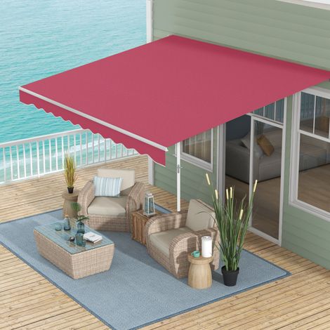 Manuelle Markise 395 x 245 cm mit Kurbel, Balkon-, Terrassen- und Balkonmarkise, Aluminium und Polyestergewebe 280 g/m², UV-beständig, rot