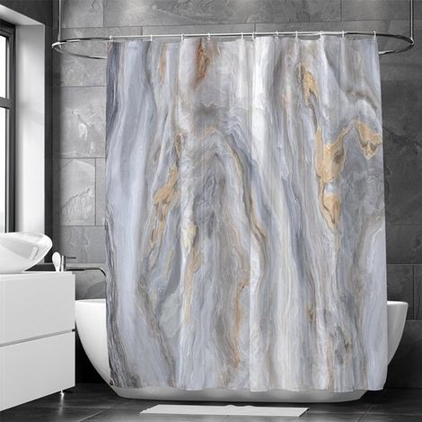 Rideau de douche imperméable à motif galets - Aspect luxueux, excellente imperméabilité - Haute qualité, extra épais, installation facile 180 x 200 cm - Gris clair (1/5)