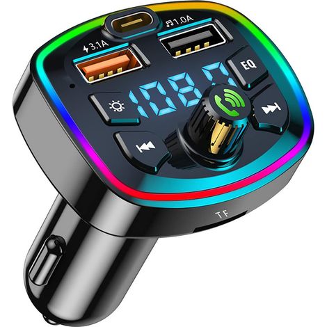 Émetteur FM Bluetooth pour voiture, accessoires auto, kit mains libres Bluetooth, adaptateur Bluetooth pour voiture, autoradio Bluetooth, prise allume-cigare, charge rapide, compatible carte TF et USB (1/5)