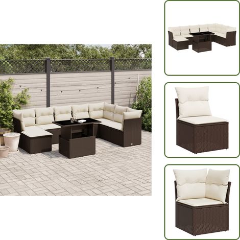 The Living Store 9-tlg. Garten-Sofagarnitur mit Kissen Braun Poly Rattan - Gartenmöbel Set - Esszimmerset Outdoor - Lounge Möbel - Rattan Sofa - Gartenlounge