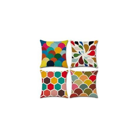 4 Pcs Housses De Coussin 45 X 45 Cm, Carré Décoratif Taie D'oreiller Canapé Housse Coussin Coloré Imprimé Motif Coloré Géométrique Coton Coton Décoration Maison Pour Chambre Salon Bureau